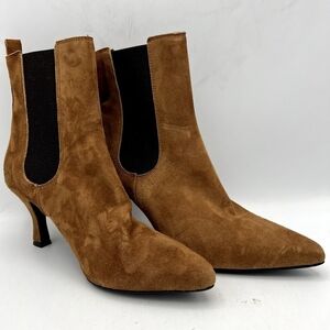 Ovye Cristina Lucci Ankle Boots Women's Brown Suede Leather Sz 39 US 8